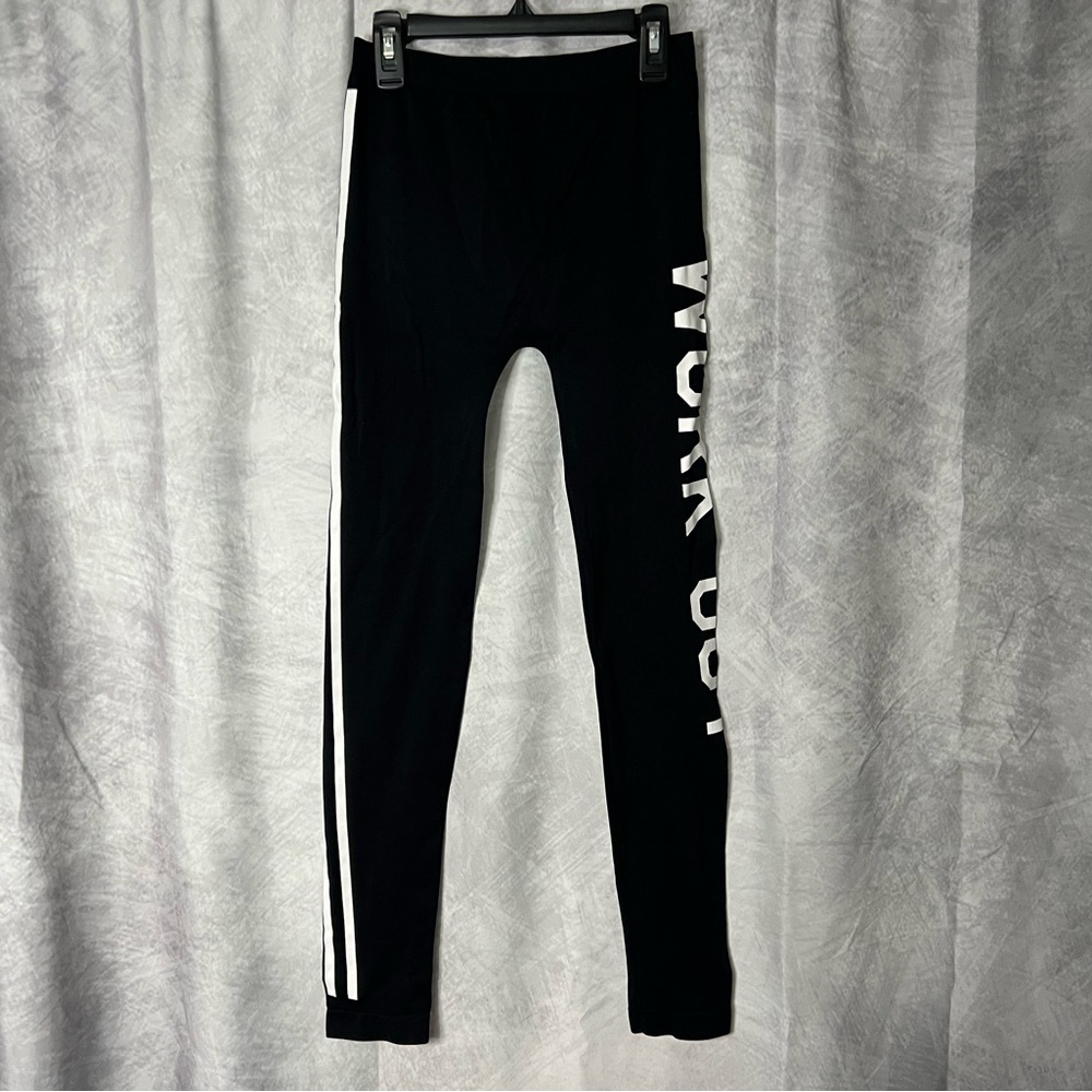 Eye Candy Black WORK OUT Leggings with White Stripe - S/M